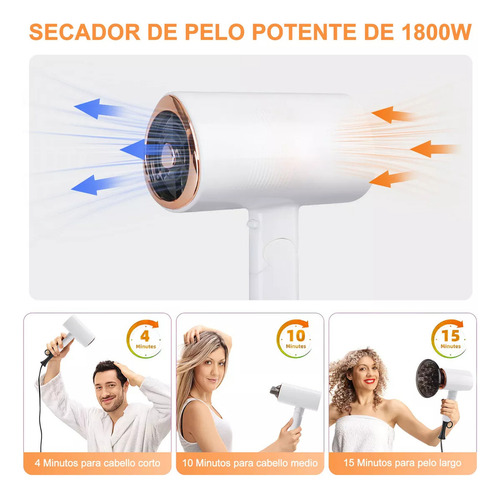 Secadora De Cabello Profesional De 3 Veloc Y 1800w Portátil
