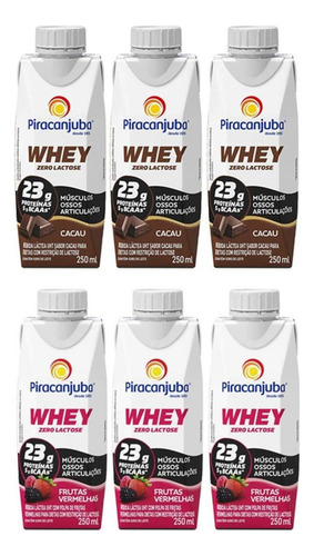 Kit de bebidas de suero Piracanjuba con 12 250 ml, 6 cacao/6 frutas