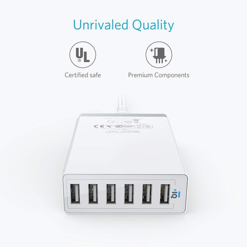 Imagen 4 de 7 de Cargador De Pared - Anker 6 Port Usb - 60w 12amp - Power Iq