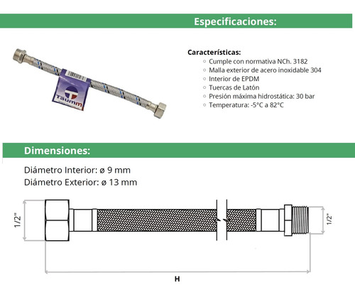 Pack 2 Flexibles Agua Hi He 1/2 50 Cm - Taumm