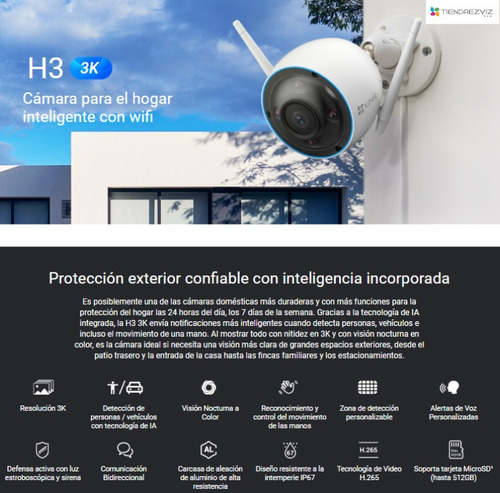Combo X4 Ezviz H3 3k 5mp Exterior Color + 4 Memoria 32gb