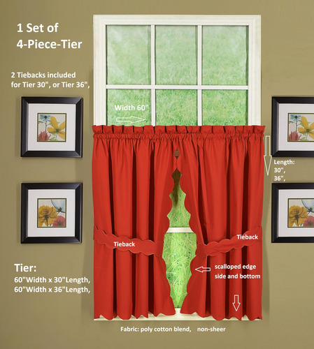 Cortina Festoneada Roja Ladrillo 152 X 91 Cm Par De Niveles