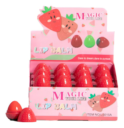 24 Pzas Bálsamos Para Labios Labial Magico Forma Aroma Fresa