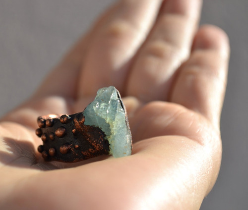 Imagen 5 de 10 de Anillo Piedra Preciosa Natural Aguamarina Con Cobre,