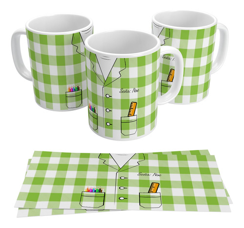 Taza Maestra Jardinera Souvenir Regalo Blanco Cuadrille Verde