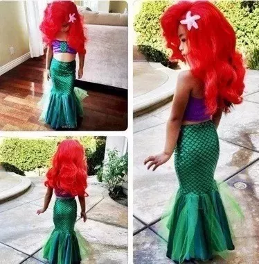 Fantasia Pequena Sereia Ariel Cauda Sereia Top Saia Infantil