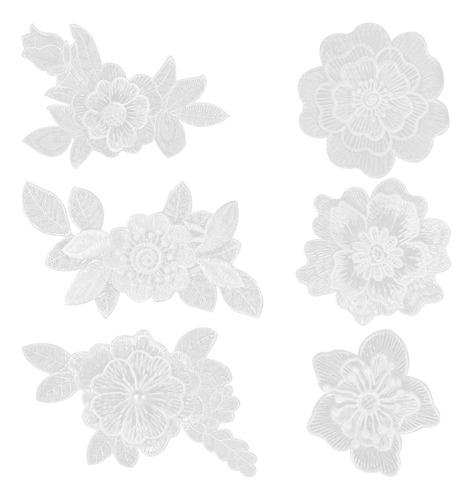 6 Parche Bordado Forma Flor Encaje Blanco Exceart Para Coser
