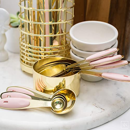 Juego De Tazas Y Cucharas Medidoras Rosas, Resistente J...