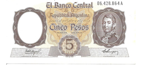 Bottero 1919 Billete De 5 Pesos M/nac Año 1960 - Muy Bueno+