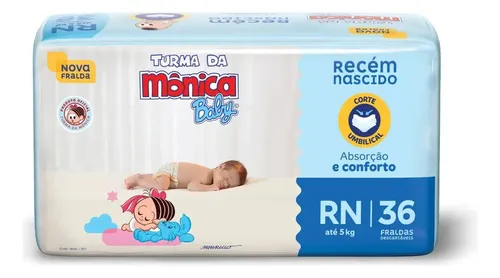 Fralda Descartável Turma Da Mônica Baby Recém-nascido Rn Pacote 36 Unidades Sem Gênero