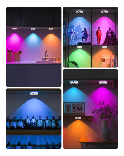 Bylifity® Lampara Led Recargable Para Pared, 13 Colores Rgb Luces De Disco Con Control Remoto, Inalámbricas Luz De Clóset Blanco Con Estación De Carga (4 Piezas)