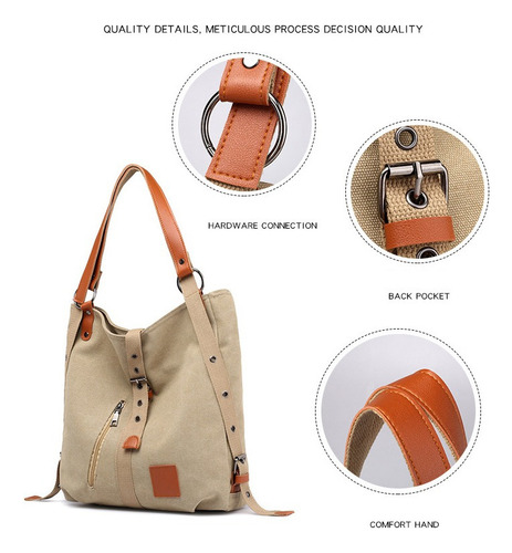 Bolso De Hombro De Gran Capacidad Para Mujer Mochila De Lona