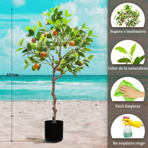 Planta Decorativa Arbol De Naranjo Artificial Con Bandeja 1m