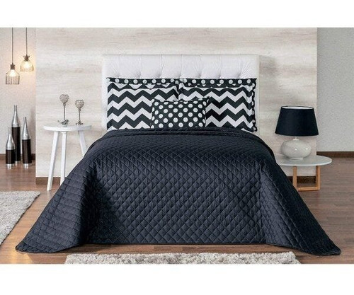 Kit Edredon Queen 6 Peças Chevron Casaborda 128 Preto Ca