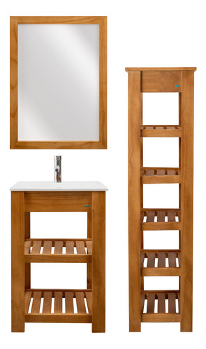 Combo Baño Vanitory Madera Bacha Organizador Espejo 