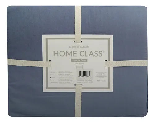 Juego Sábanas 2 Plazas Home Class Lisas 180 Hilos Algodón Color Azul Piedra Diseño De La Tela Liso