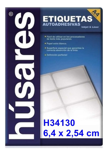 Etiqueta Autoadhesiva A4 Húsares H34130 6,40x2,54 Cm X 100 U