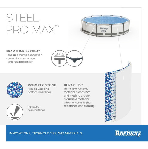 Imagen 9 de 10 de Pileta estructural redonda Bestway 56438 con capacidad de 16015 litros de 4.57m de diámetro gris claro diseño piedra prismática