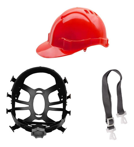 Capacete Proteção C/ Carneira Catraca E Jugular Epi Trabalho Cor Vermelho