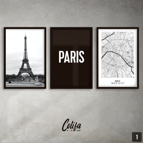 Set Cuadros Paris X3 - Decorativo -50x70- Ciudades Del Mundo