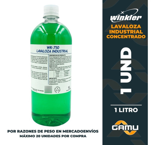 Winkler Wk750 Lavaloza Industrial Concentrado 1 Litro