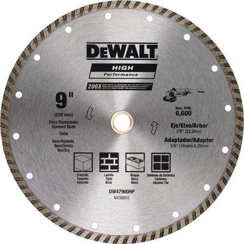 Disco Diamantado De Corte 230 Mm 9  Turbo Dewalt Dw47900