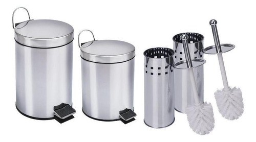 Kit Lixeira Inox 5 Litros,12 Litros + 2 Escovas  Travel Max Cor Cinza