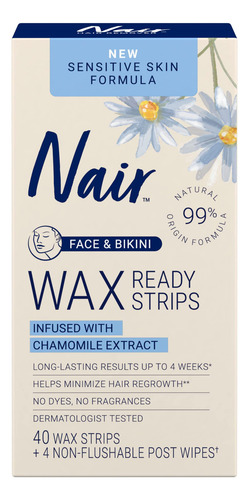 Bikini Depilatorio Con Tiras De Cera Nair Sensitive Face X40