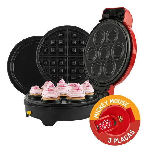 Máquina Cupcakes Omeleteira E Waffle Mickey Mallory 5 Em 1 Cor Vermelho 220V