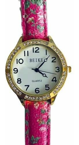 Reloj Beike Stainless Steel Back Dorado Correa Flores