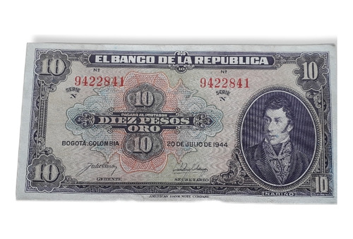 Colombia 10 Pesos Oro 1944 Excelente Estado