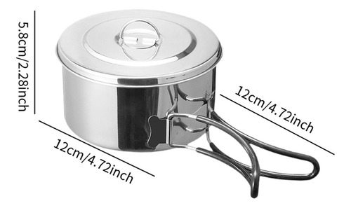 Tazón Para Acampar Con Tapa De Mango Compacto Portátil No