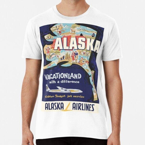 Remera 1959 Alasaka Airlines Vacationland Póster Algodon Pre