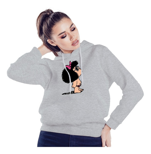Imagen 3 de 6 de Buzo Gris Capucha Mafalda Playa Hombre Mujer Niños Hoodie