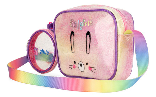 Bolsa Crossbody Cloe Mediana Para Niña Con Asa Ajustable Color Lila Diseño de la tela Brillos