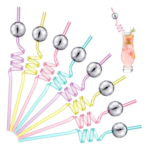 16 Popotes De Bola De Discoteca Con Espejo, Pajitas Decorati