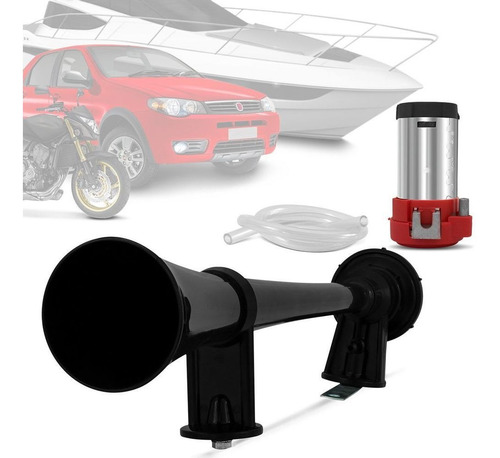 Imagem 2 de 5 de Buzina Maritima Corneta Cor Preta + Compressor Crv Cr-v