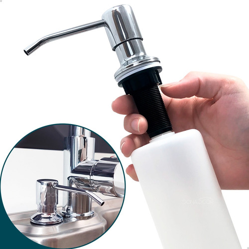 Dispenser Dosador Detergente De Embutir Aço Inox Cromado 350ml Porta Sabonete Líquido Embutido Pia Bancada Cozinha Dona D.cor