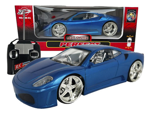 Carrinho De Controle Remoto Carro Ferrari F430 Azul Led