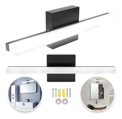 Lámpara Para Espejo De Baño Moderna Con Luz Led Blanca 24w Estructura Negro