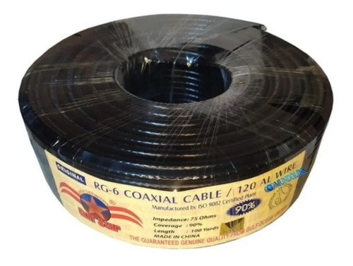 Cable Coaxial Rg6 Negro Cada Rollo De 100 Yardas 109 Metros