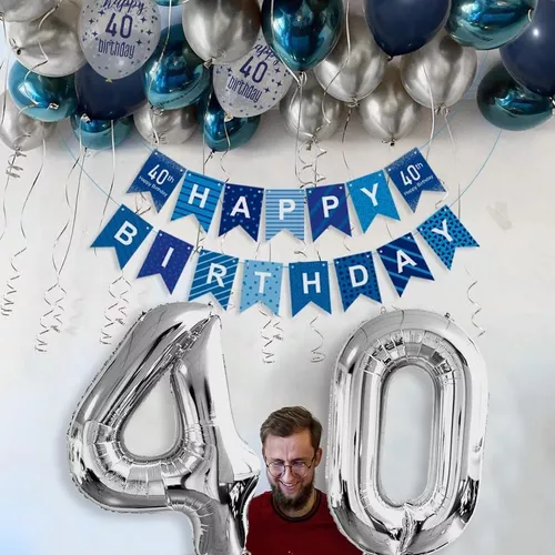 Decoraciones de fiesta de 40 cumpleaños para mujer, globo morado con número  40, pastel de adorno
