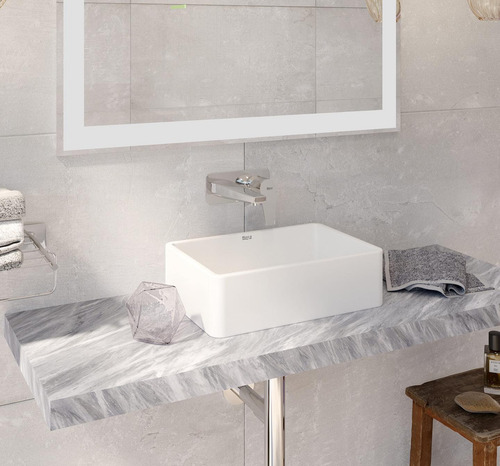 Pileta Apoyo Roca Lea Lavatorio Rectangular 45x30x13 Blanco