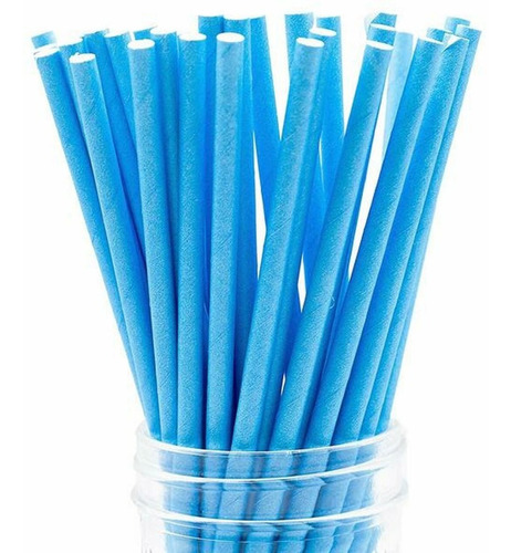 Canudos De Papel Azul Liso 50 Unidades