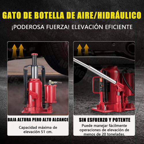 Autrucker Gato de Botella Hidráulico de Aire 20ton con Agarradera Rojo