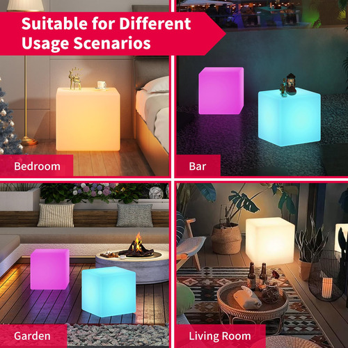 Cubo Led 40 Cm Cambio Color, Mesa Led Control Remoto, Mueble