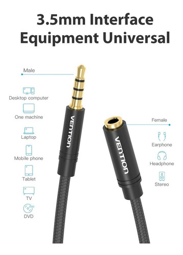 Imagen 2 de 5 de Cable Extensor De Audio Microfono Trrs Original Pc Laptop 1m