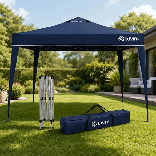 Tenda Gazebo Sanfonada Articulada Luvinco 3x3m Azul Impermeável Resistente Proteção Ao Ar Livre Camping Praia Eventos Montagem Prática Es...
