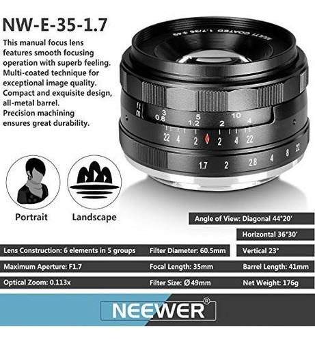 Imagen 4 de 4 de Nw 1.7 Lente Fijo Enfoque Mm Pie Para Camara Digital Sony 3