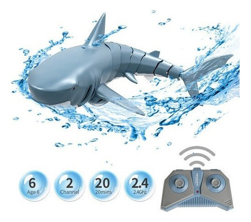 Controle Remoto 2.4g Simulação De Jato De Água Tubarão Cor Azul Personagem Tubarão